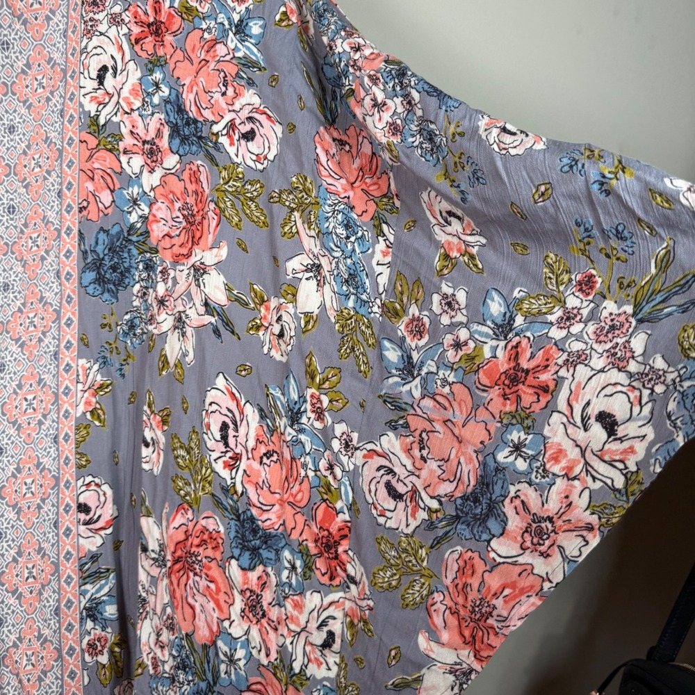 Angie Mixed Pattern Floral Boho Open Front Kimono Cardigan Medium - Picture 11 of 12